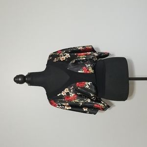 Floral red & black kimono style top
